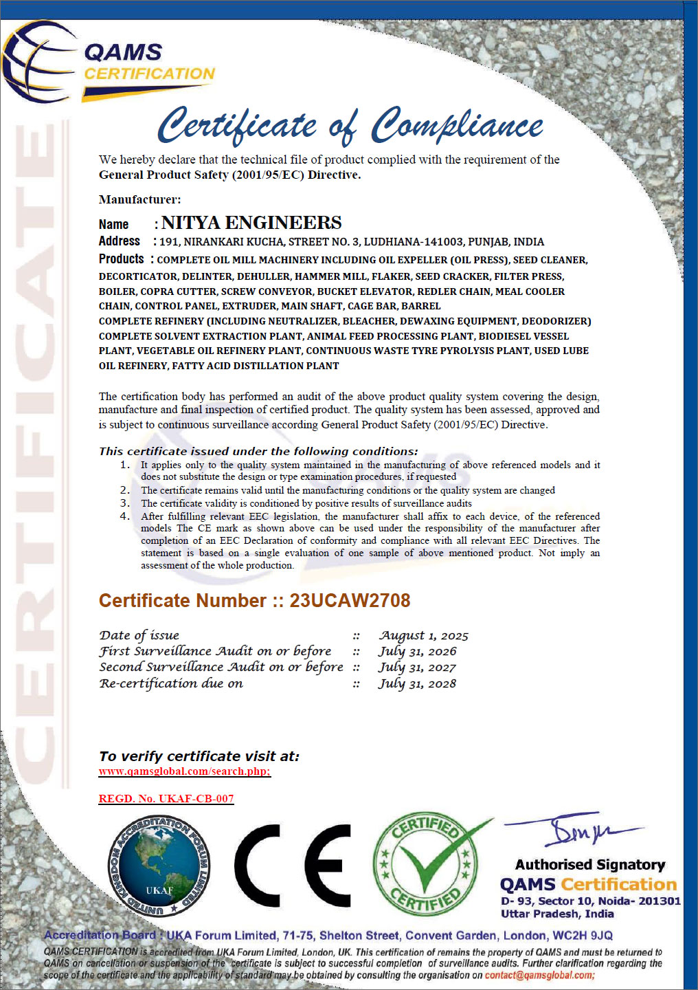Nitya Oil Expeller India Quality Certifications