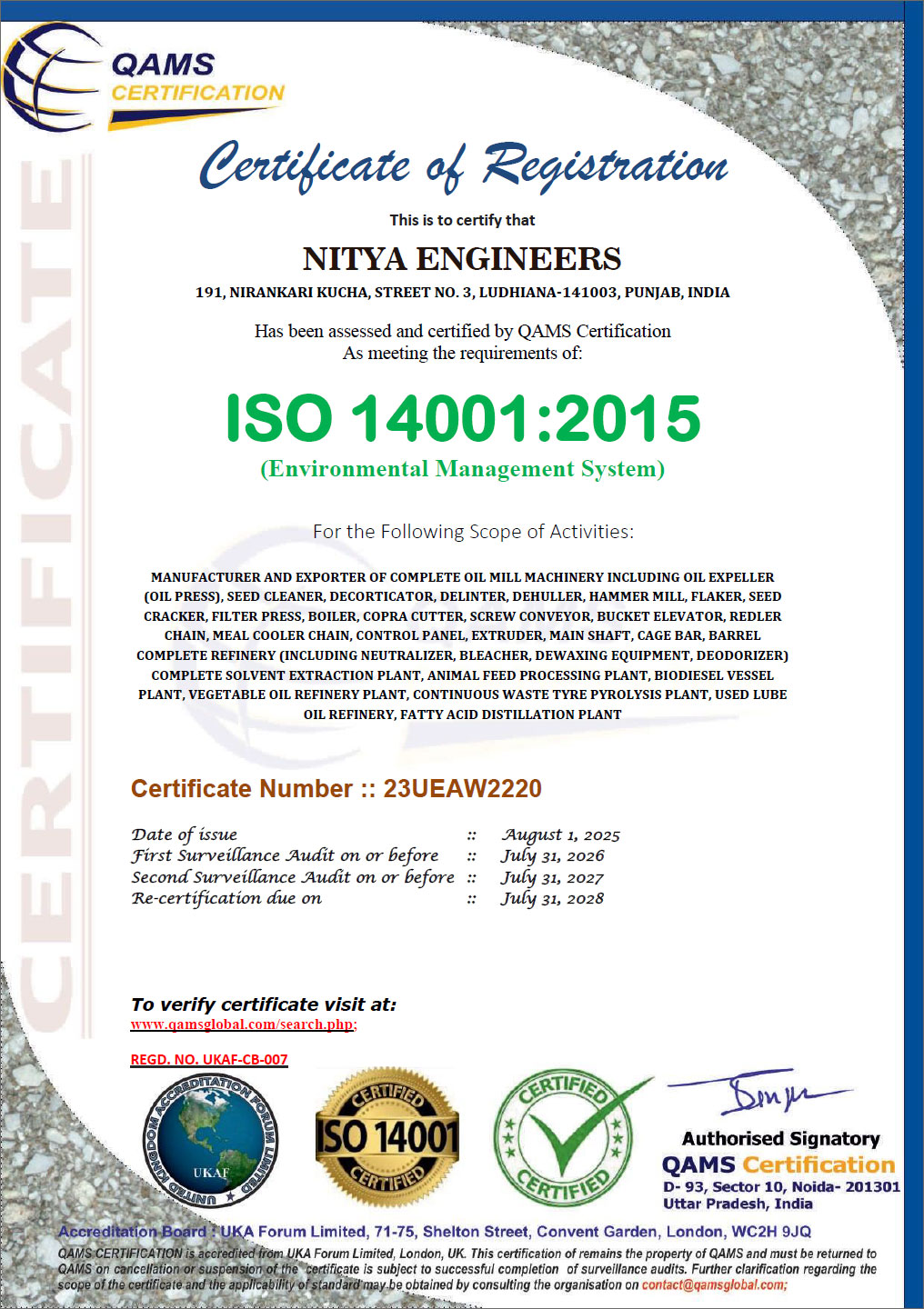 Nitya Oil Expeller India Quality Certifications
